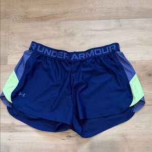 Under Armour Navy Athletic Shorts with Lime and Purple Panels